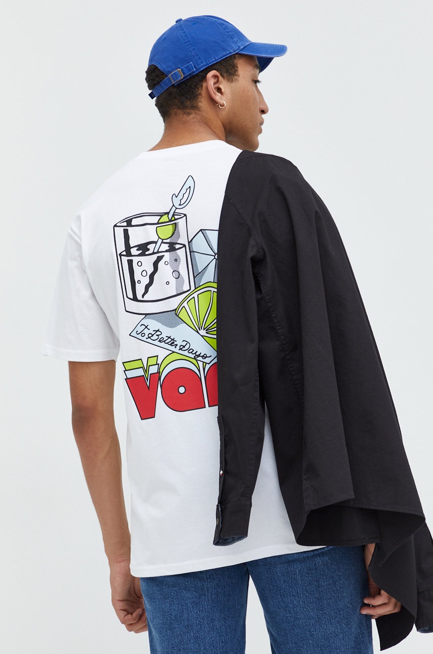 

Памучна тениска Vans в бяло с принт, Бял