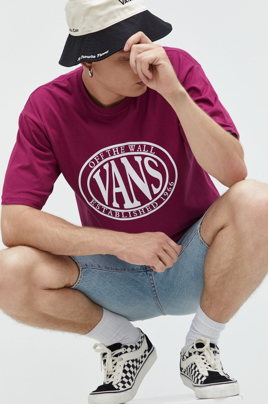 

Памучна тениска Vans в лилаво с принт, Виолетов