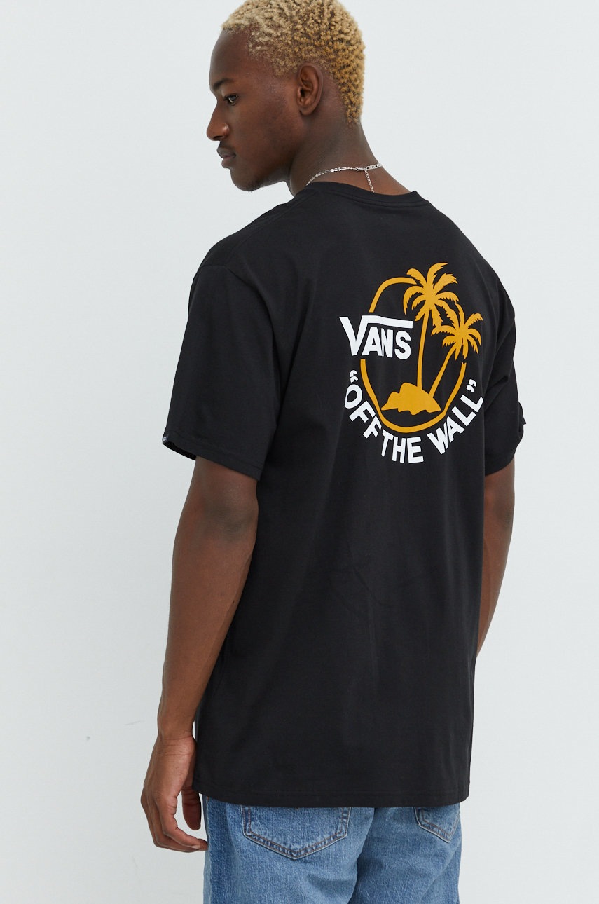 Vans tricou din bumbac culoarea negru, cu imprimeu