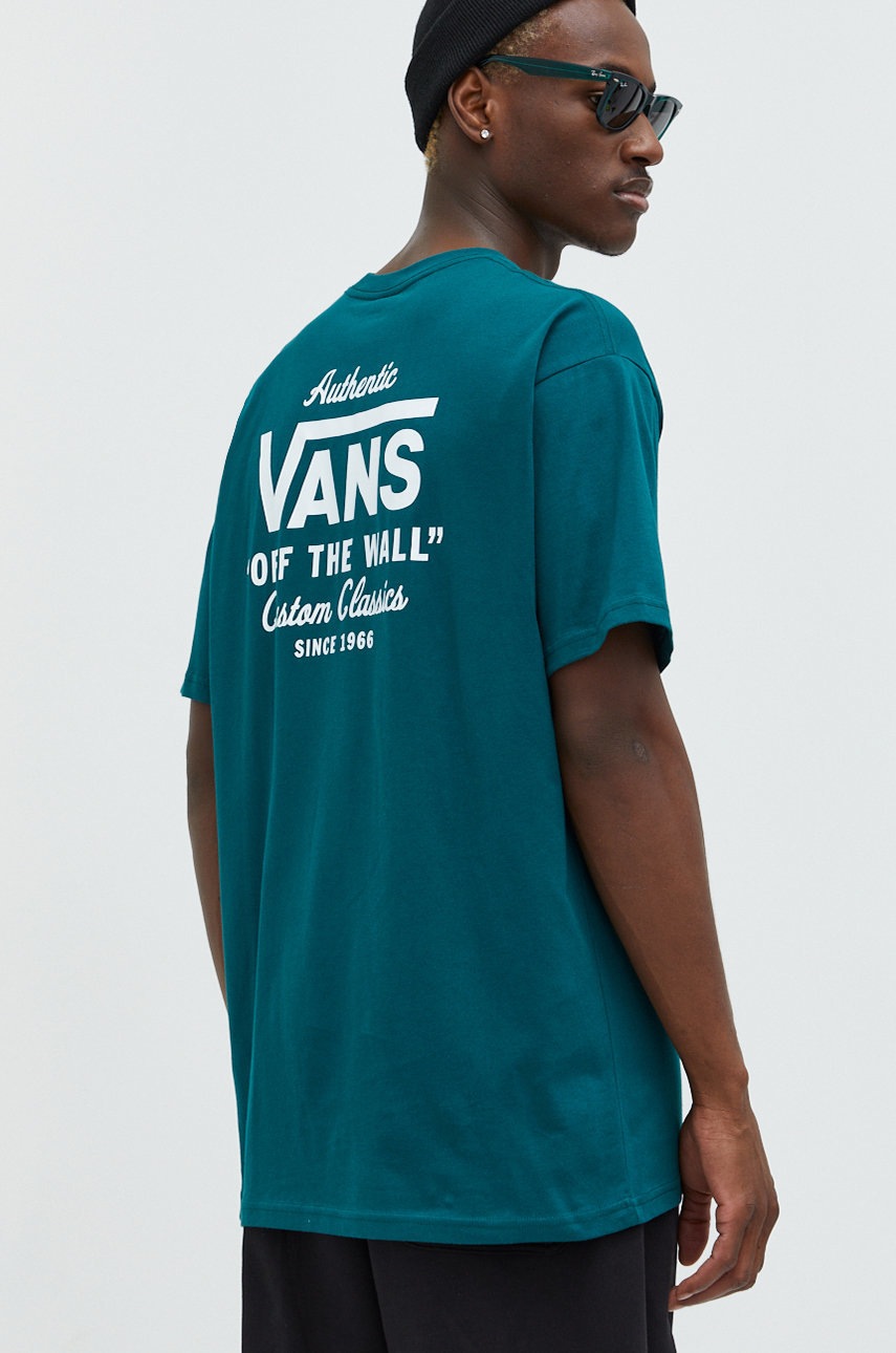 

Памучна тениска Vans в зелено с принт, Зелен