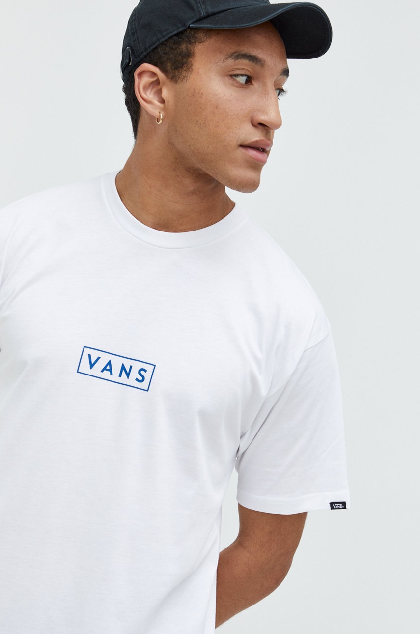 

Памучна тениска Vans в бяло с принт, Бял