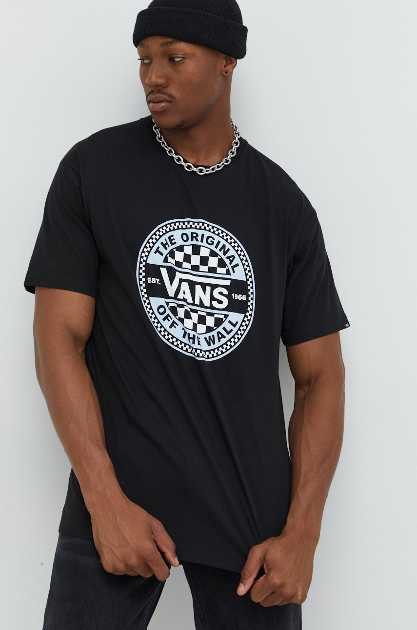 

Памучна тениска Vans в черно с принт, Черен