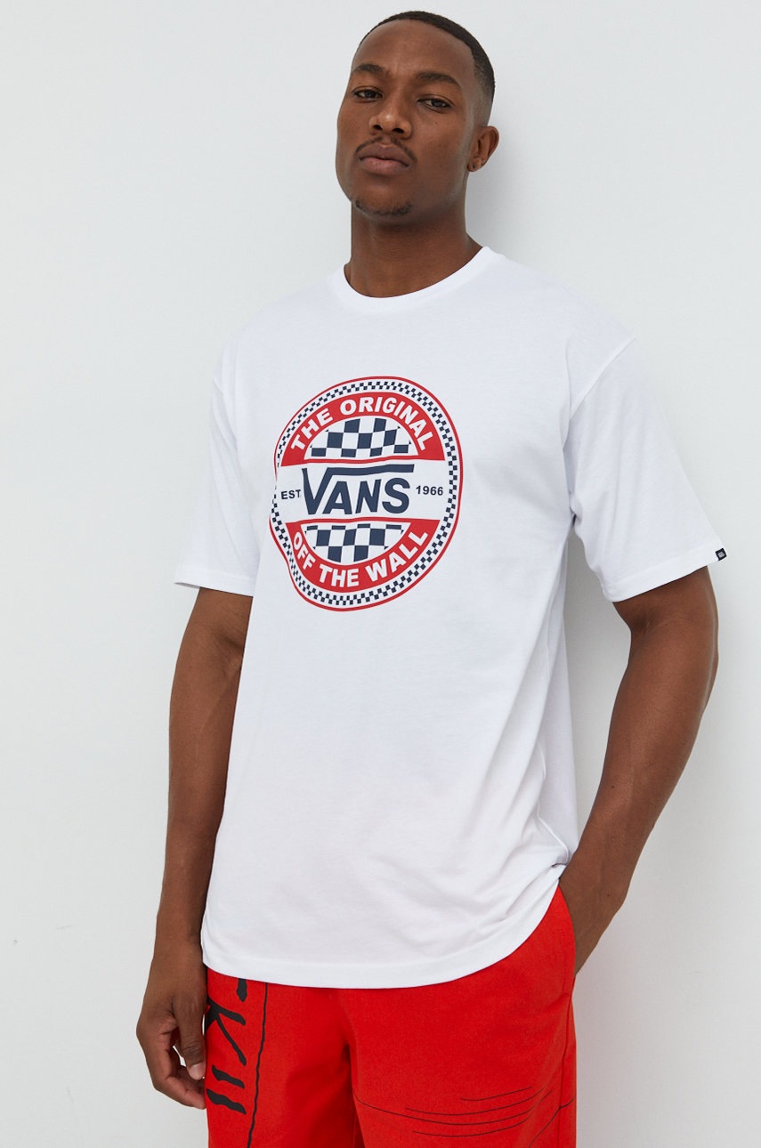 

Памучна тениска Vans в бяло с принт, Бял