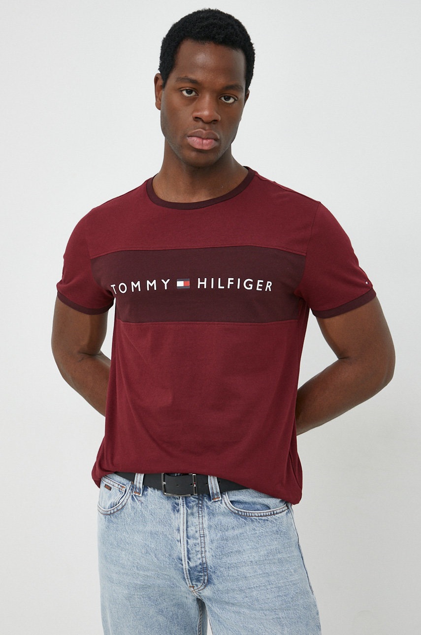 

Памучна тениска Tommy Hilfiger в бордо с принт