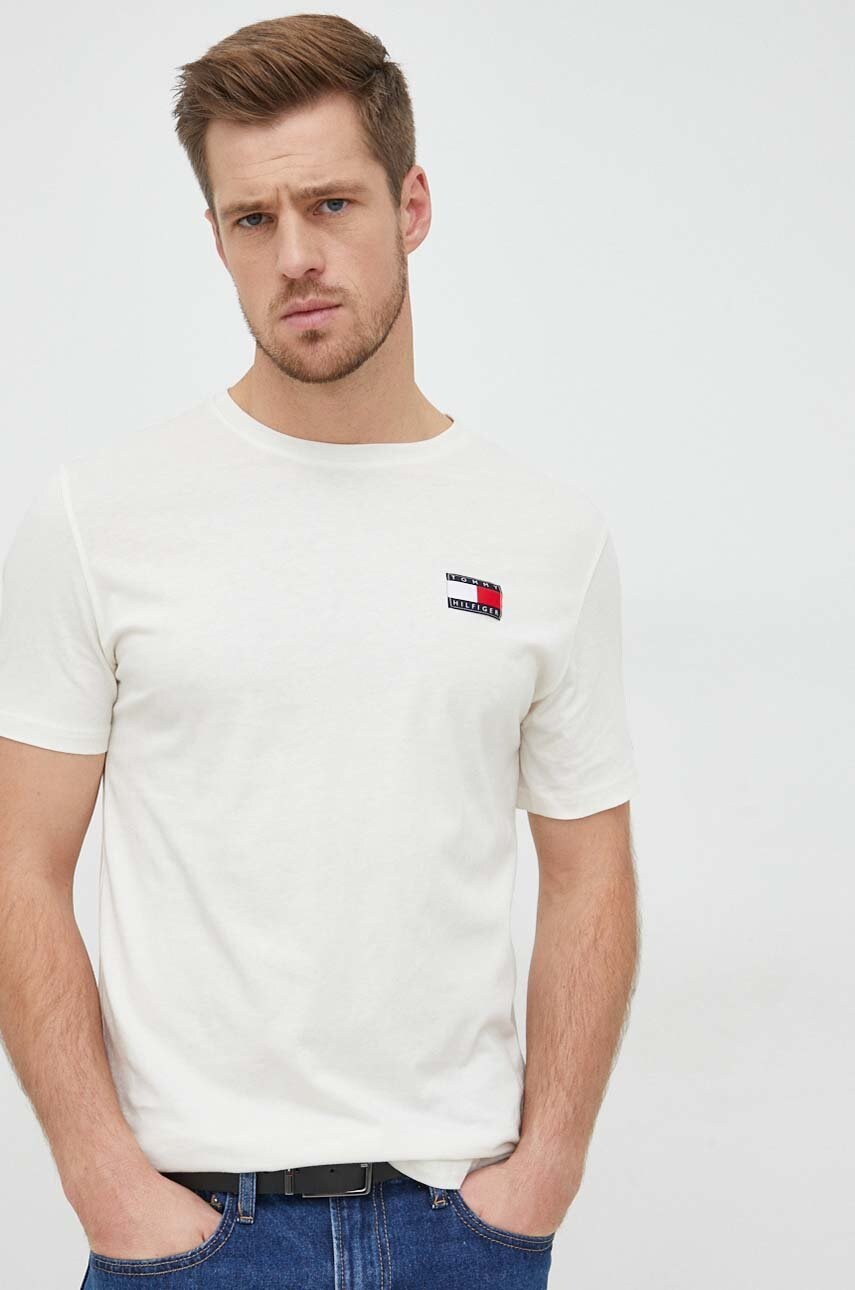 

Памучна тениска Tommy Hilfiger в бежово с изчистен дизайн, Бежов