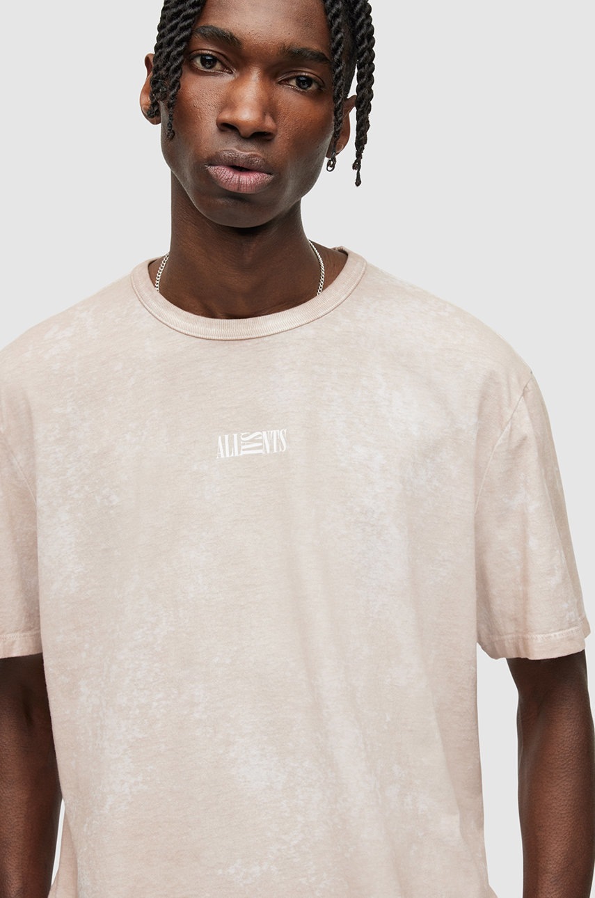 

Хлопковая футболка AllSaints цвет розовый однотонный