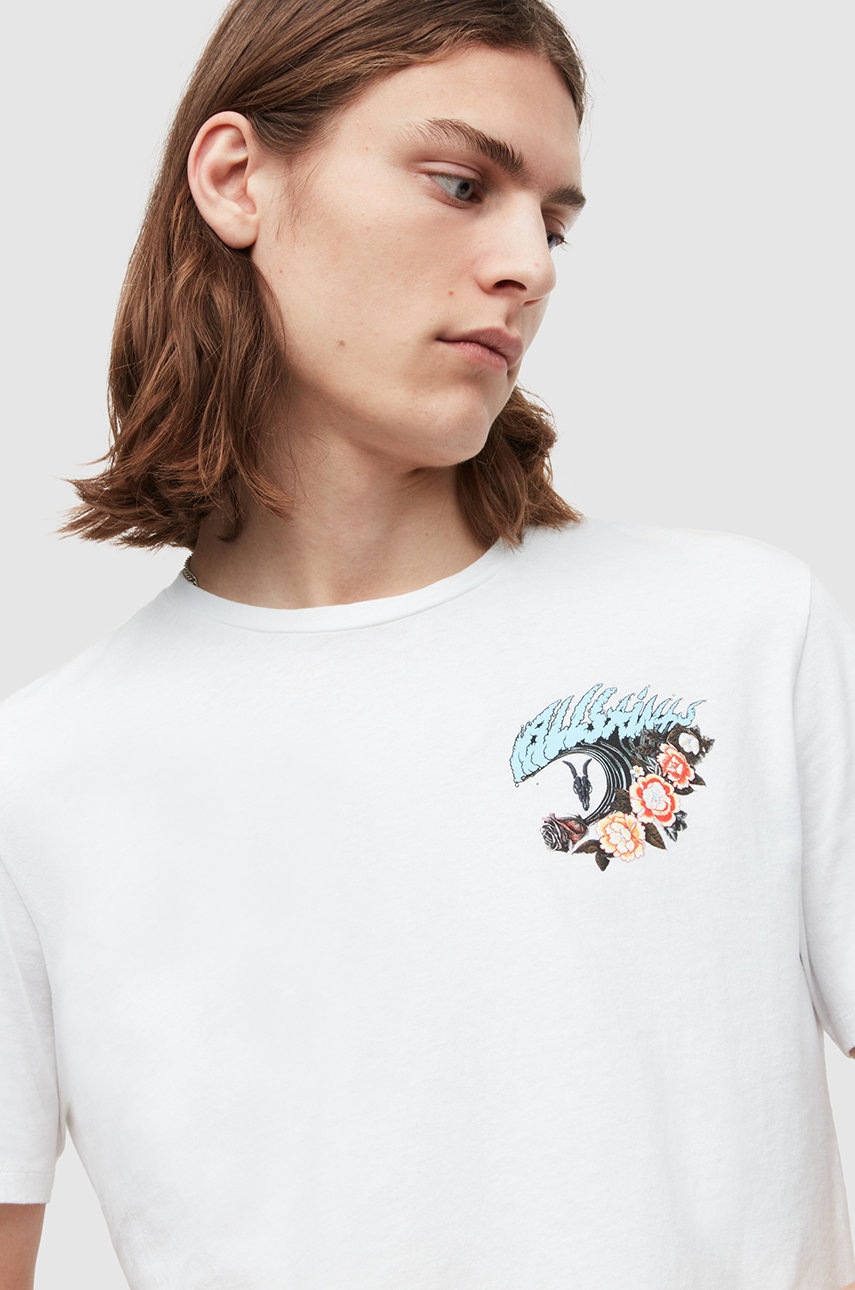 

Хлопковая футболка AllSaints цвет белый с принтом