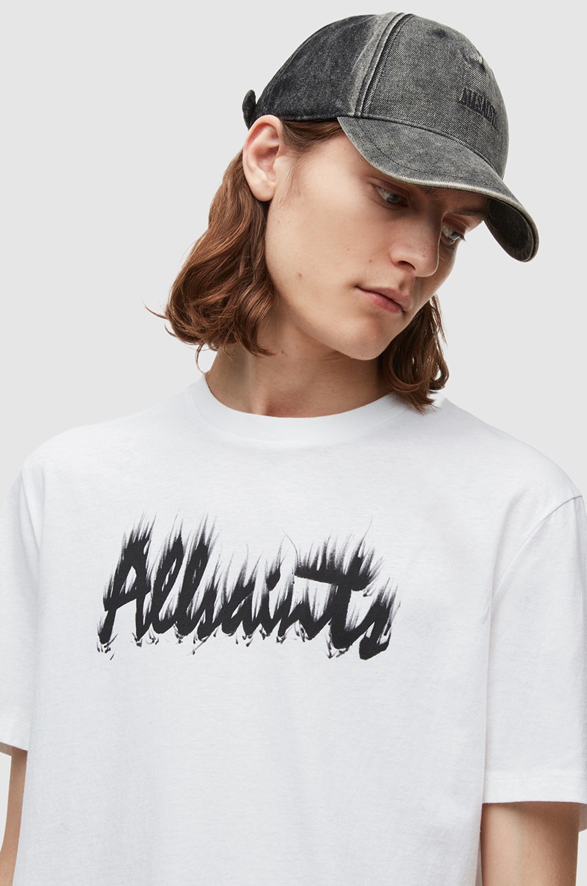 

Хлопковая футболка AllSaints цвет белый с принтом