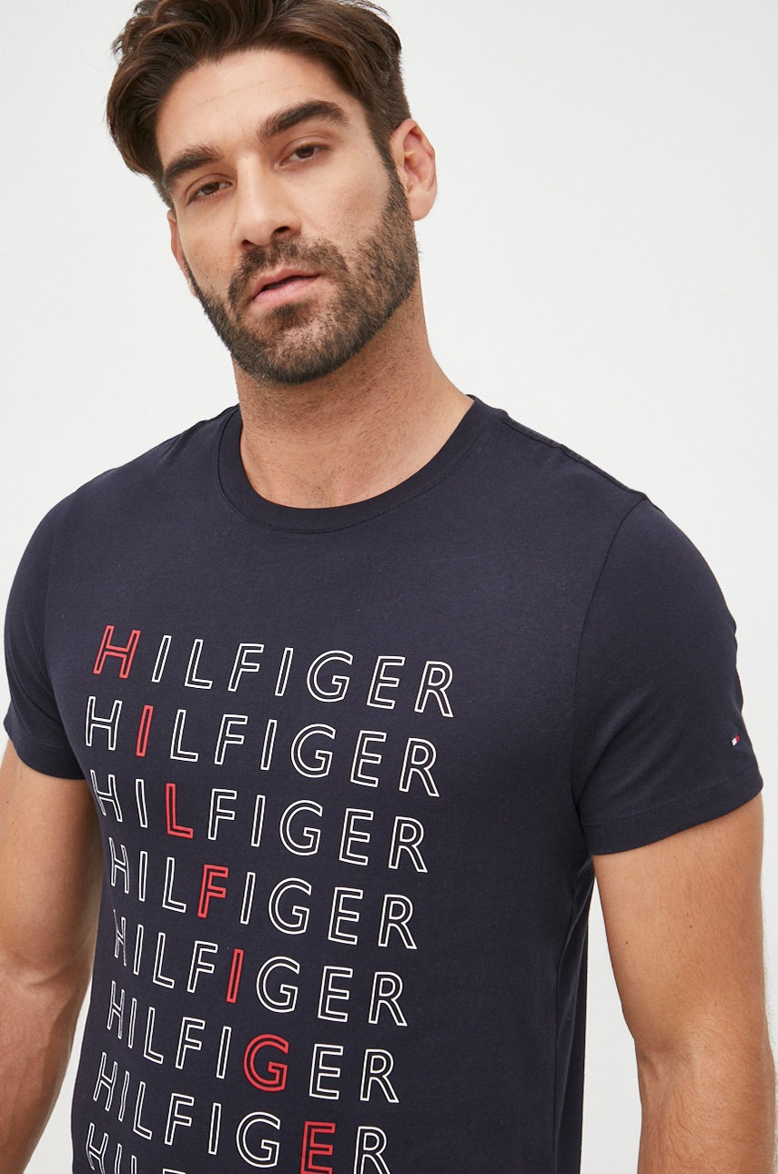 

Памучна тениска Tommy Hilfiger в тъмносиньо с принт, Тъмносин