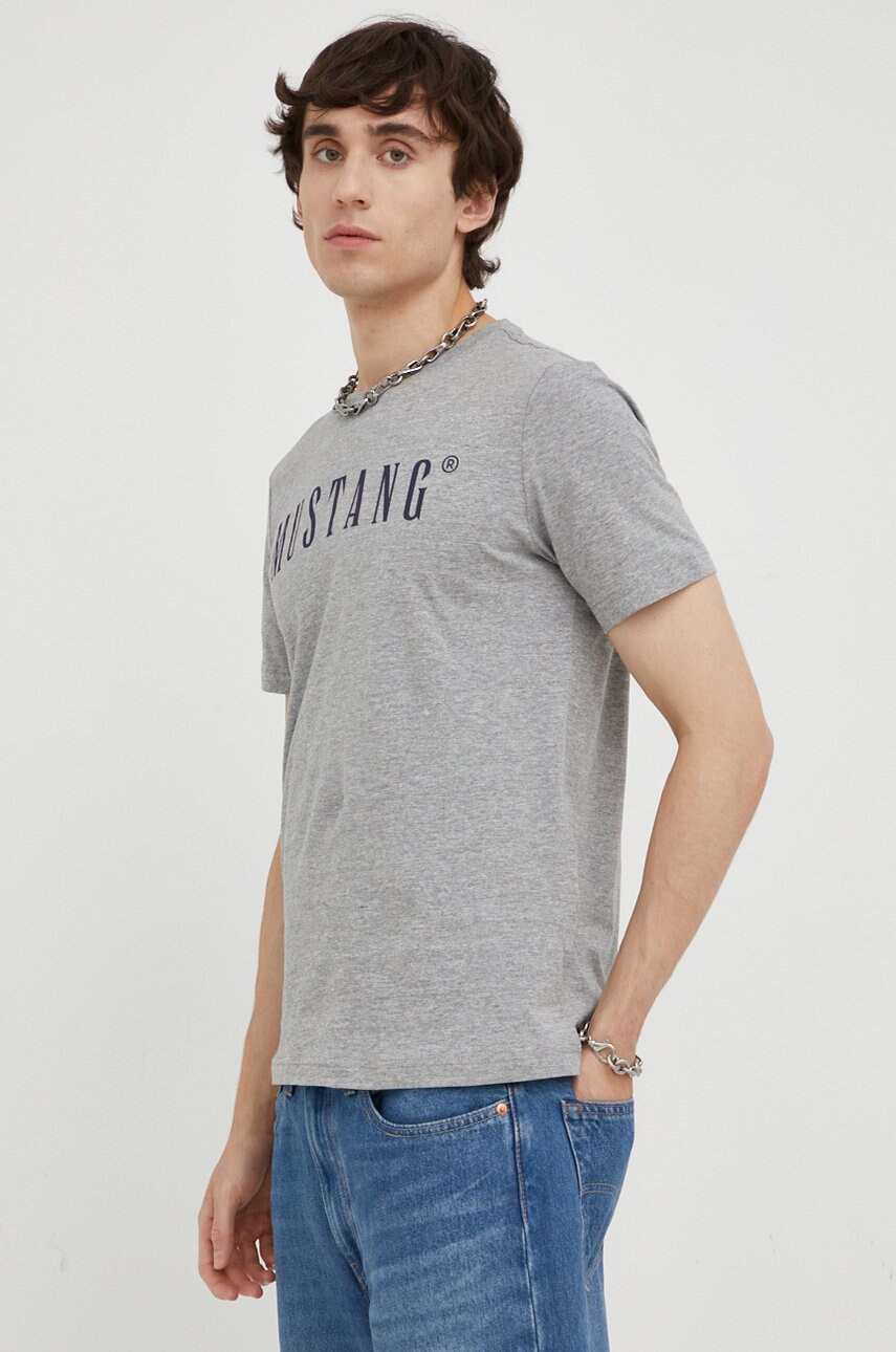 Mustang tricou barbati, culoarea gri, cu imprimeu