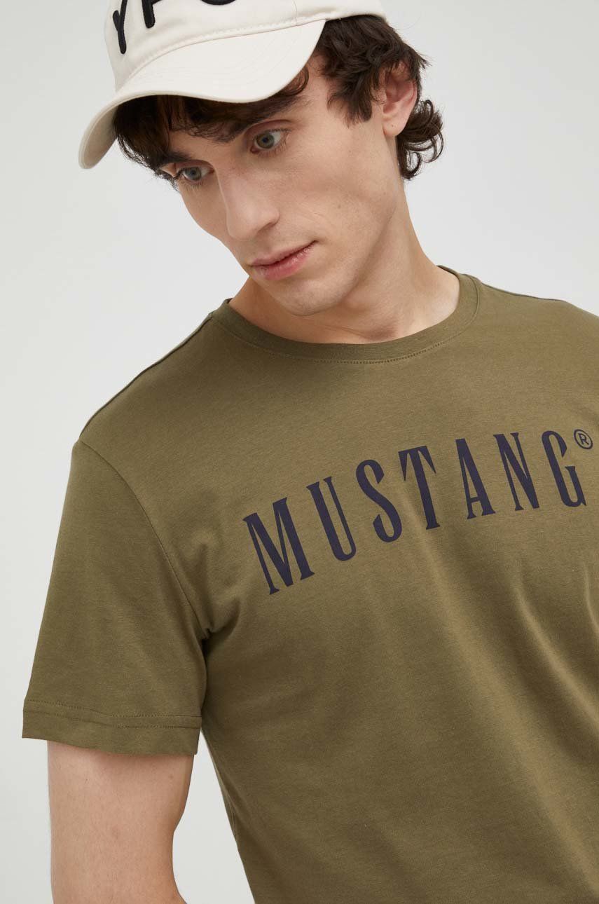 Mustang tricou din bumbac culoarea verde, cu imprimeu answear.ro imagine noua