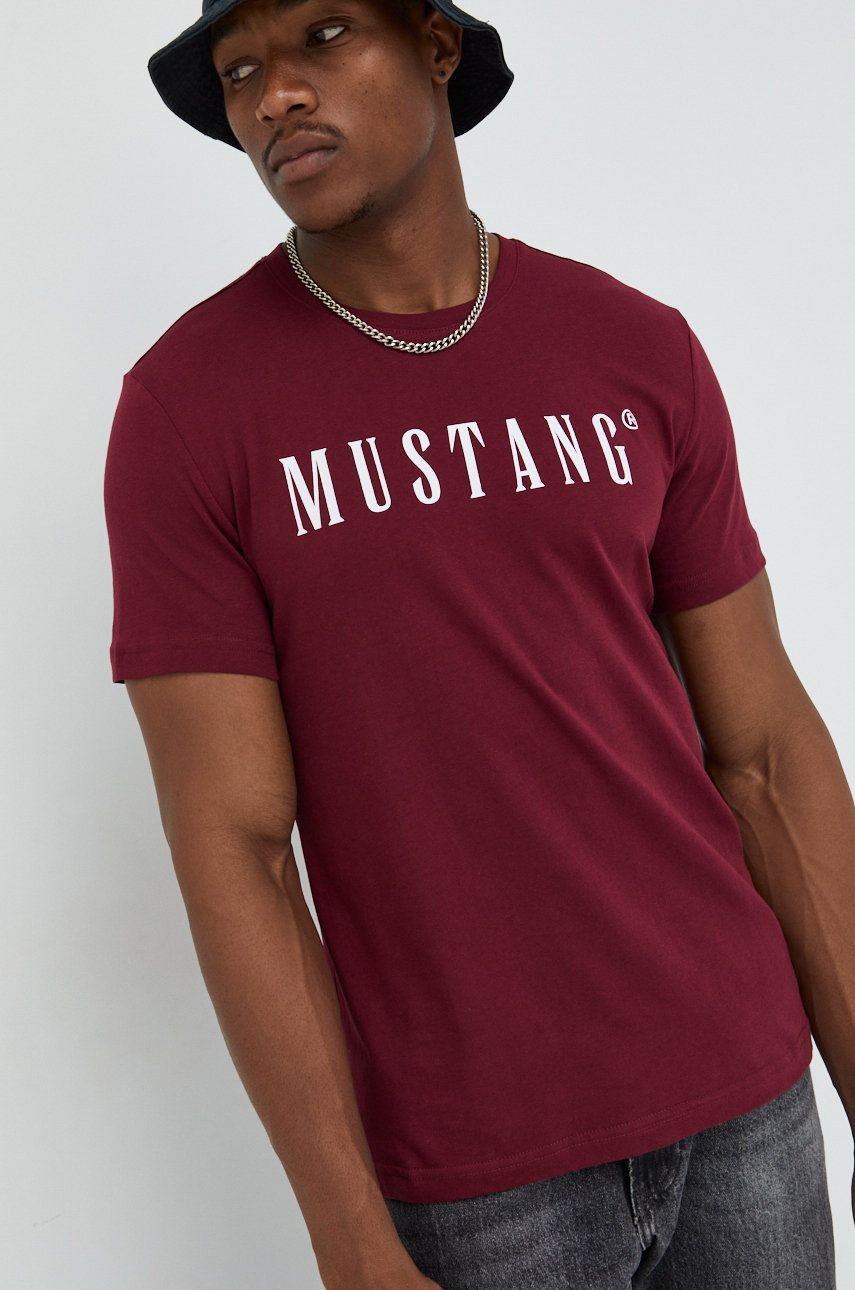 Mustang tricou din bumbac culoarea bordo, cu imprimeu answear.ro imagine noua