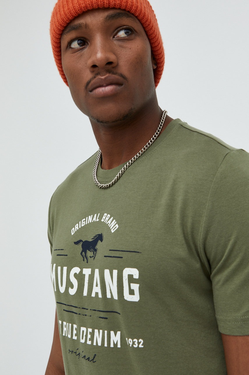 

Памучна тениска Mustang в зелено с принт, Зелен