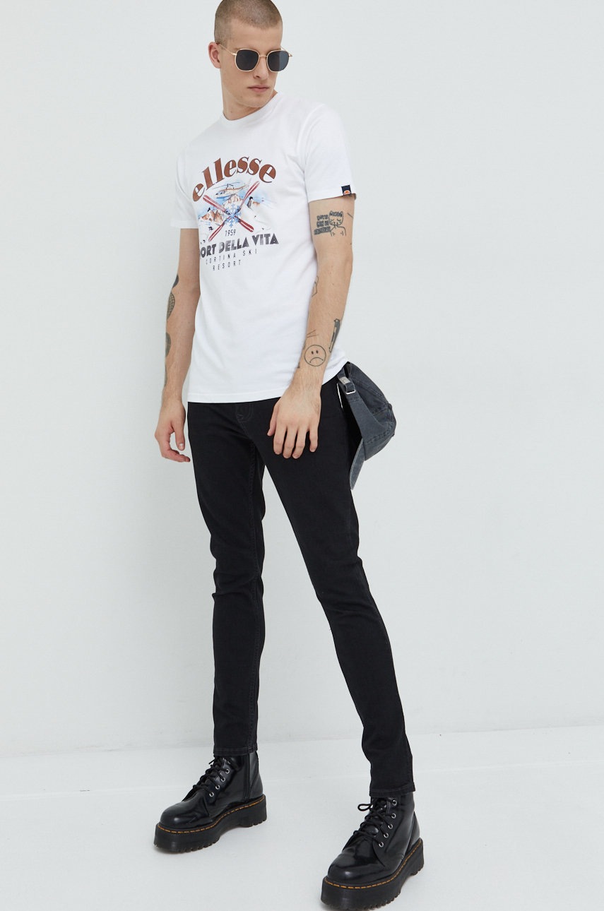 

Бавовняна футболка Ellesse колір білий з принтом