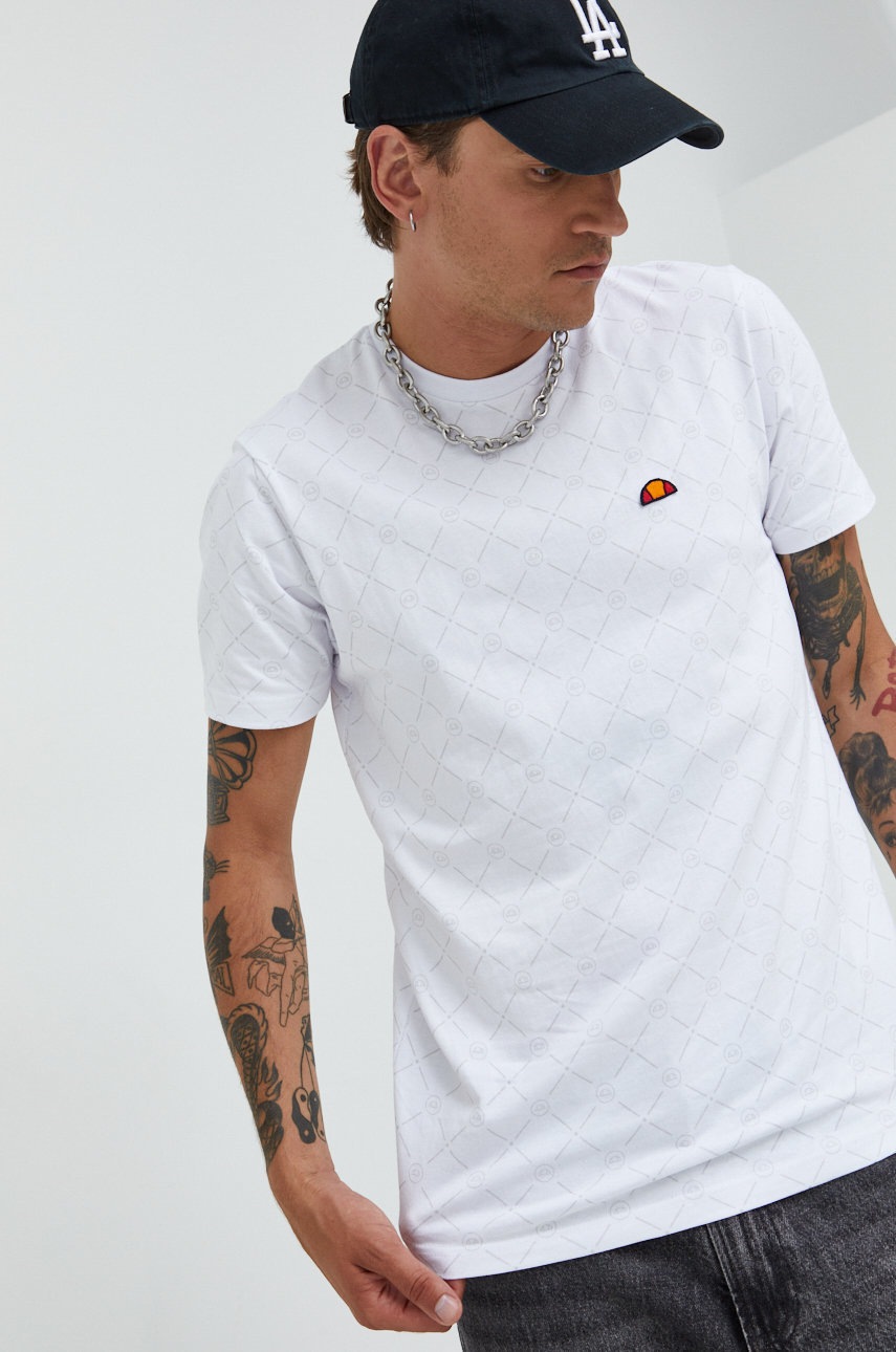 

Памучна тениска Ellesse в бяло с десен, Бял