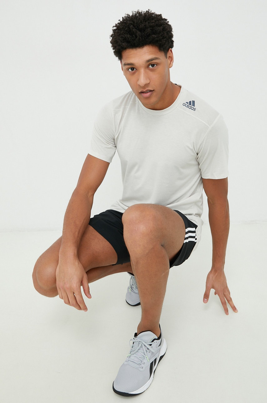 Adidas performance tricou de antrenament design for training culoarea bej, neted