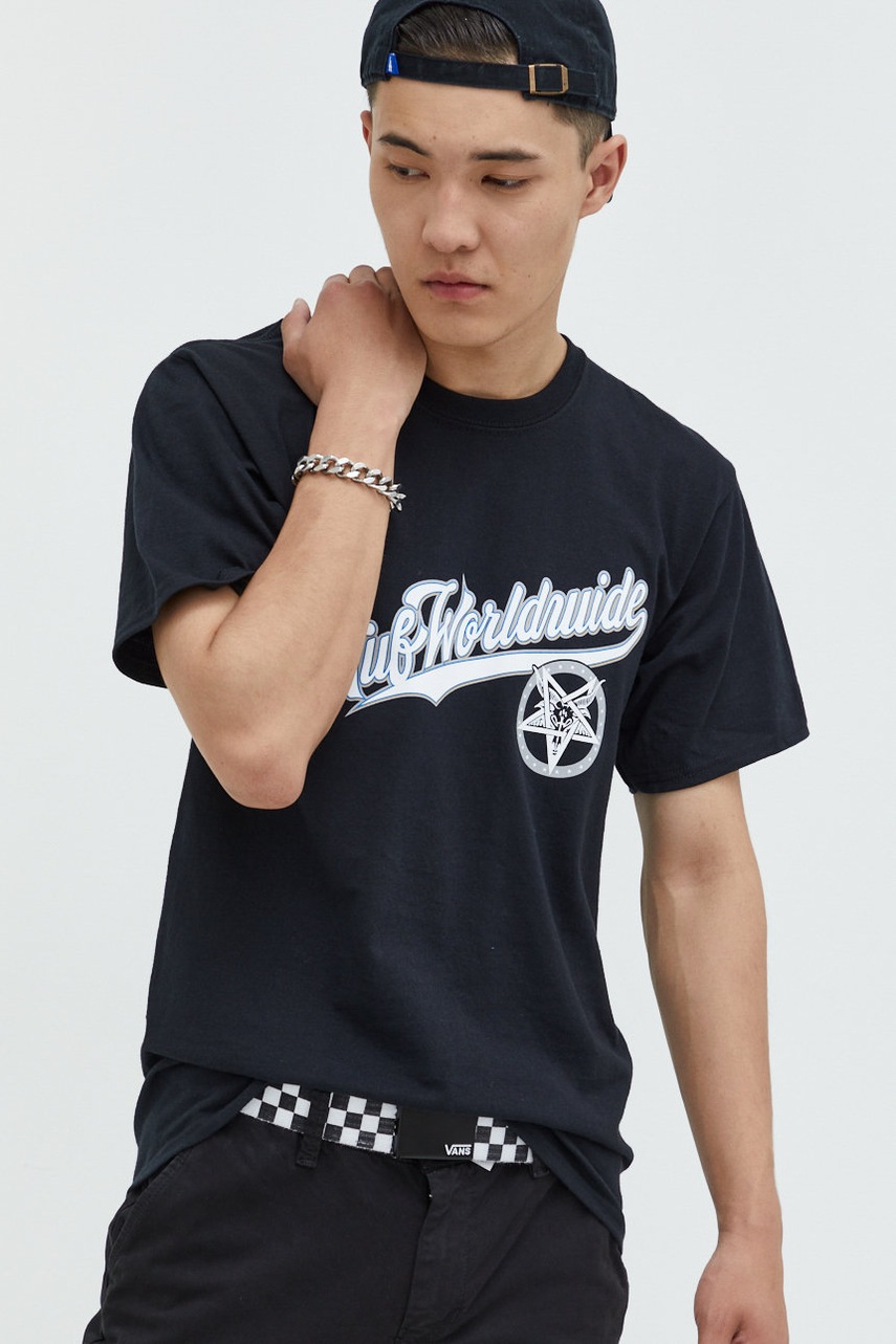 

Памучна тениска HUF X Trasher в черно с принт, Черен