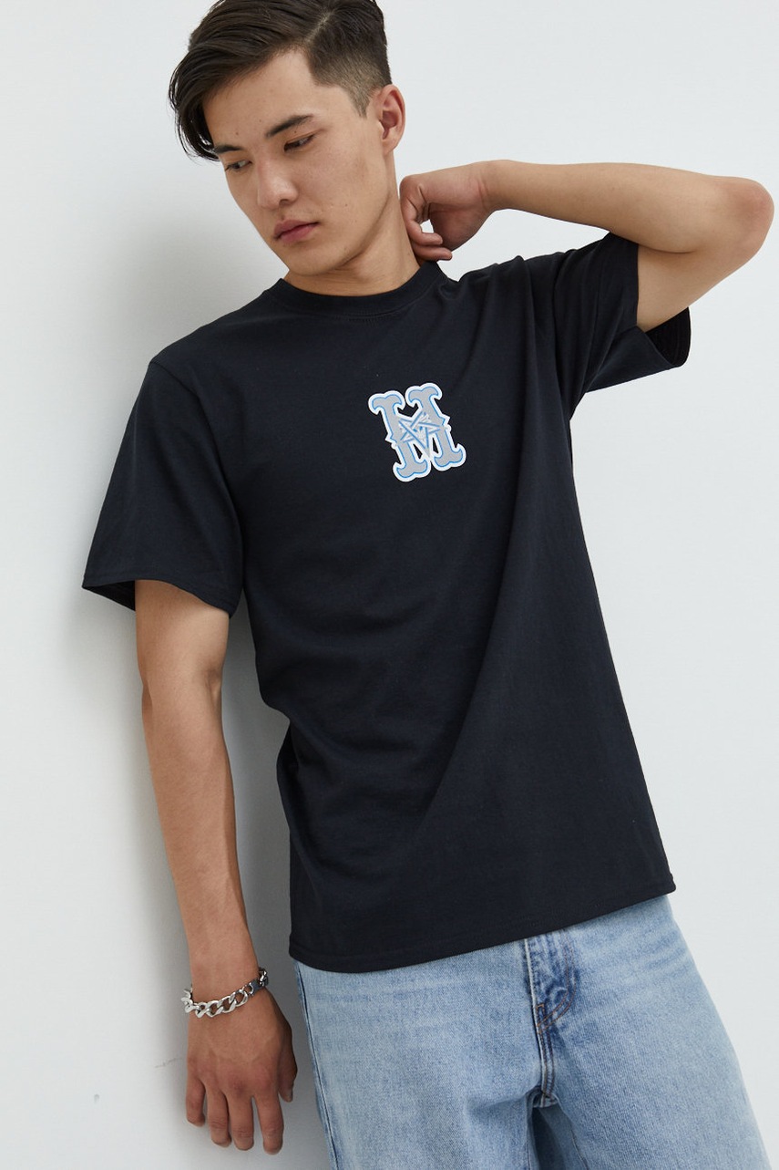 

Памучна тениска HUF X Trasher в черно с принт, Черен