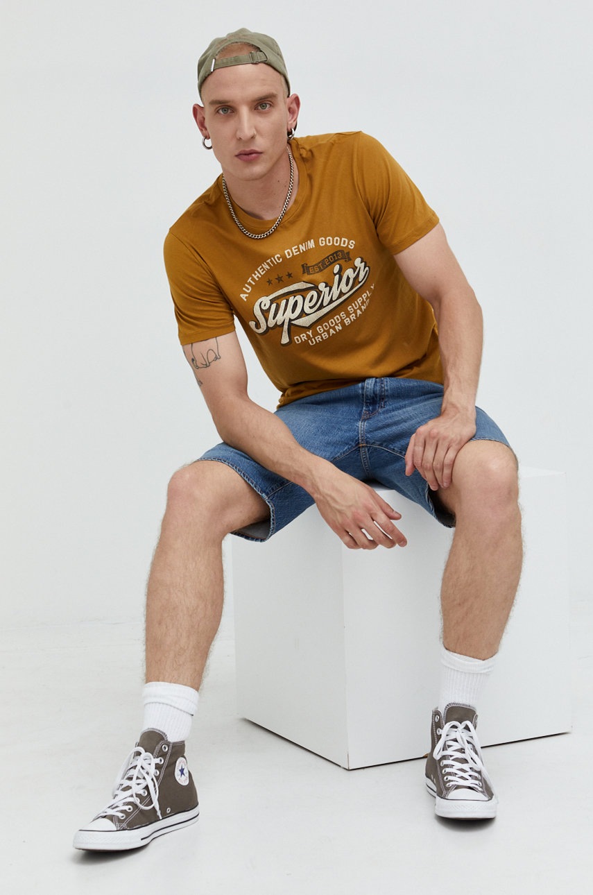 

Бавовняна футболка Produkt by Jack & Jones колір коричневий з принтом