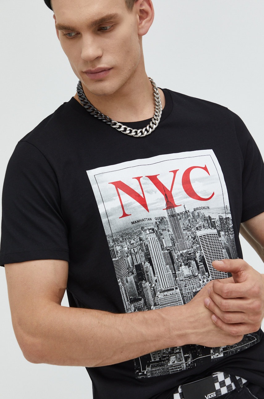 

Памучна тениска Produkt by Jack & Jones в черно с принт, Черен