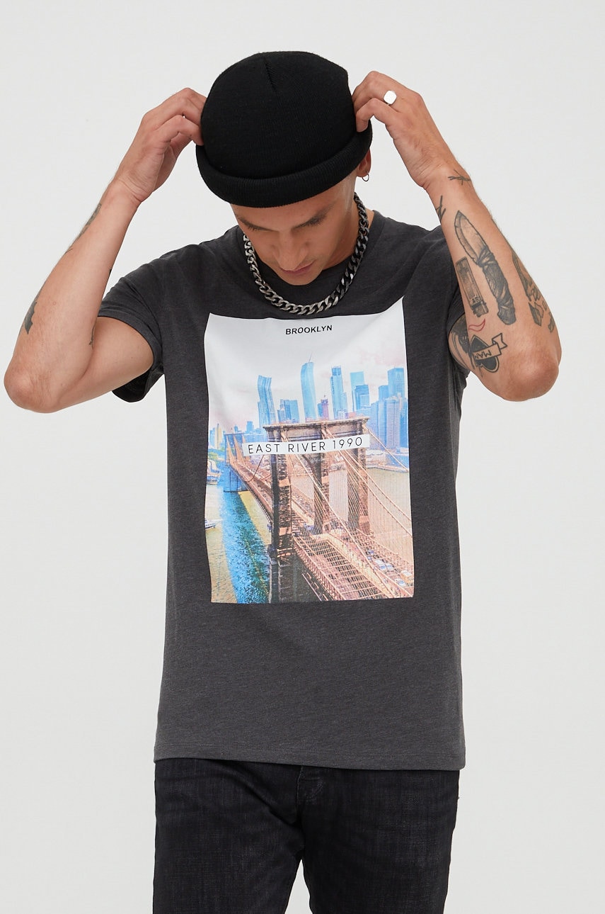 Produkt by jack & jones tricou barbati, culoarea gri, melanj
