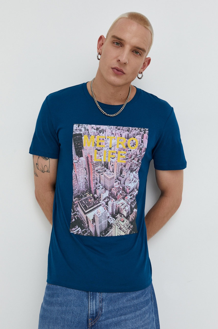 

Хлопковая футболка Produkt by Jack & Jones цвет бирюзовый с принтом