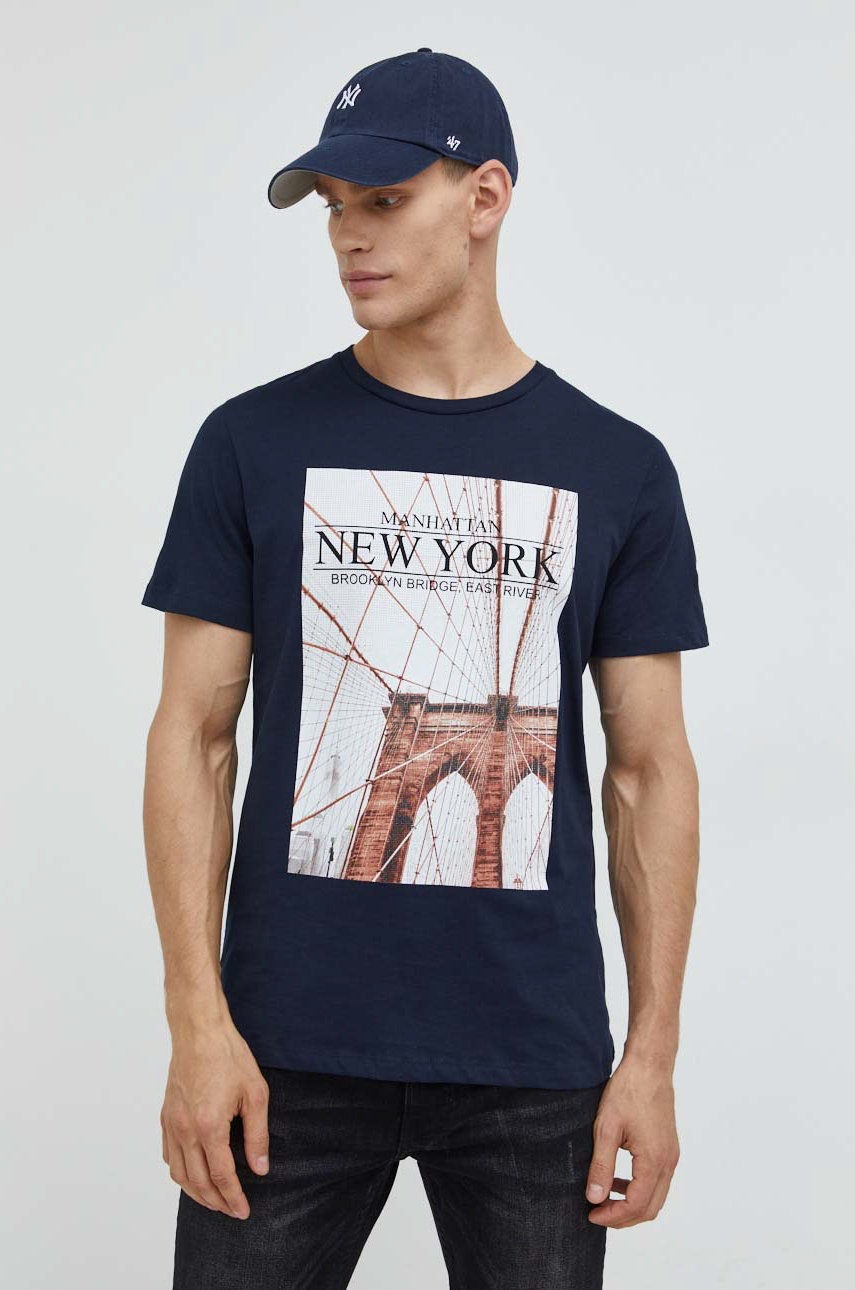 

Памучна тениска Produkt by Jack & Jones в тъмносиньо с принт, Тъмносин