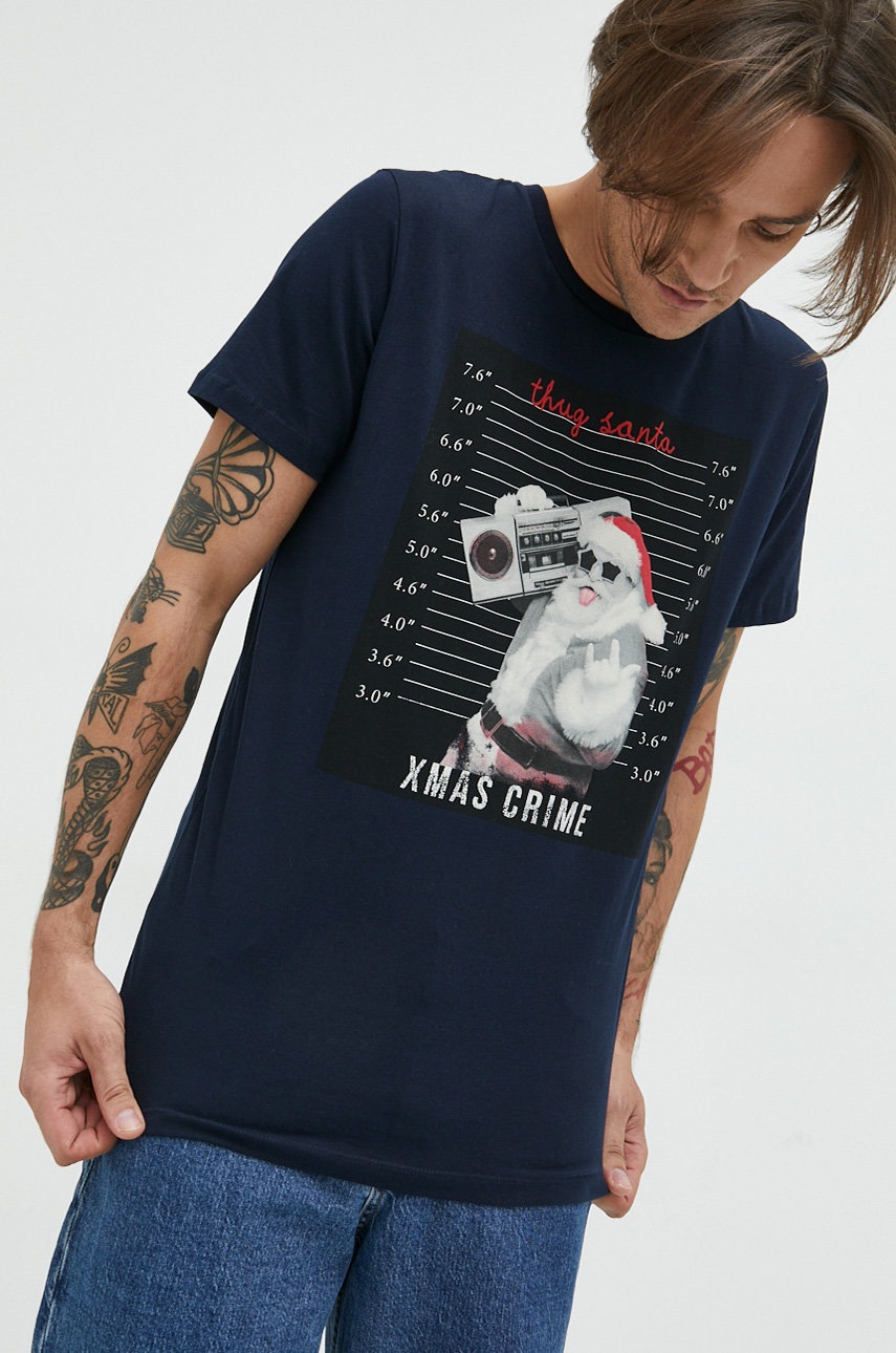 

хлопковая футболка Produkt by Jack & Jones цвет синий с принтом
