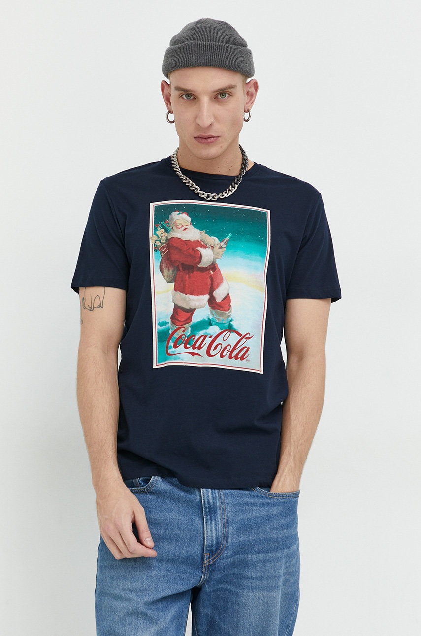 

Памучна тениска Produkt by Jack & Jones x Coca-Cola в тъмносиньо с принт, Тъмносин