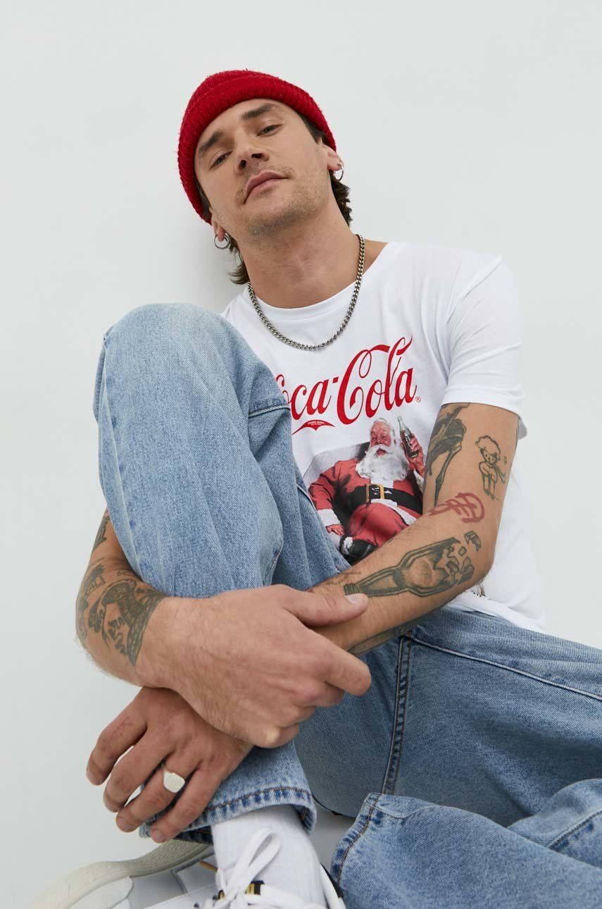 Produkt by Jack & Jones t-shirt bawełniany x Coca Cola kolor biały z nadrukiem