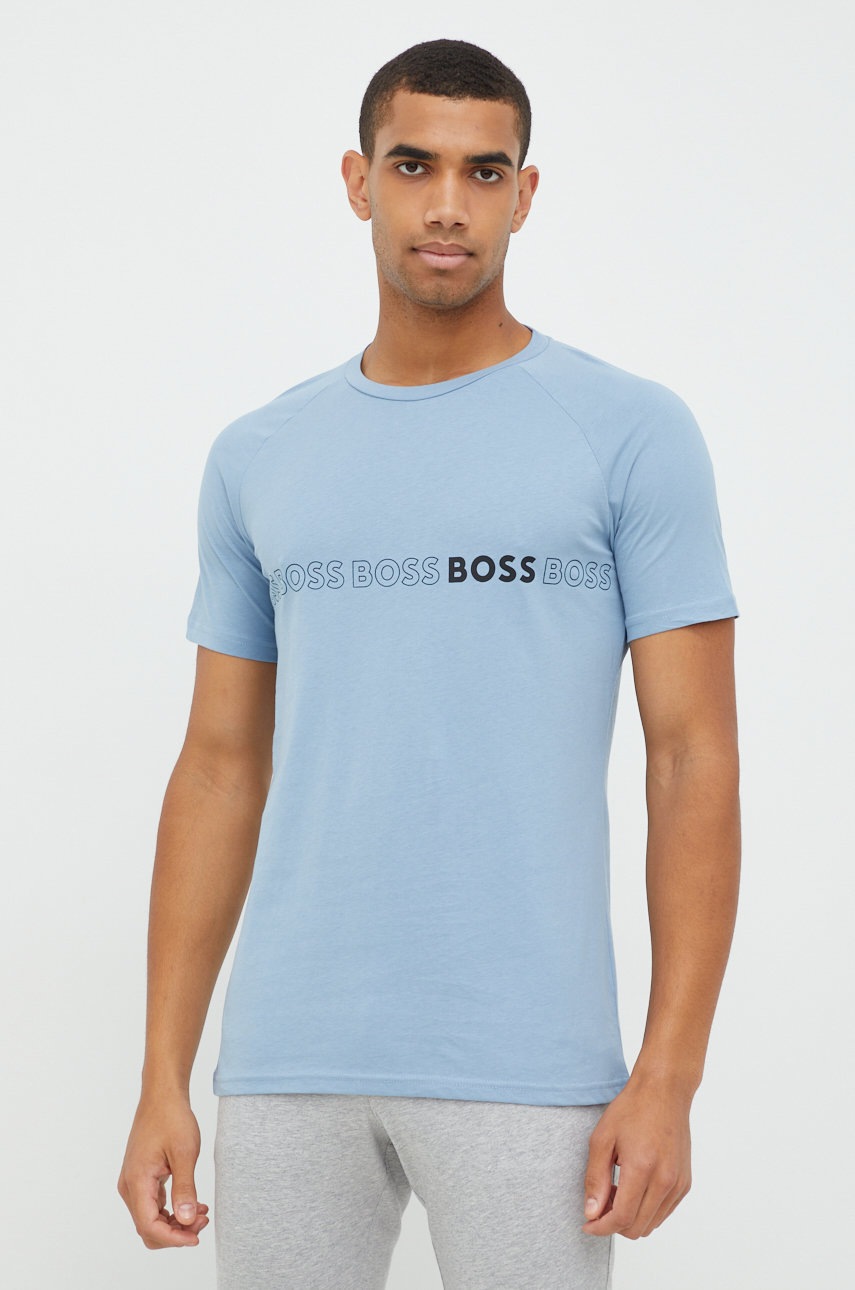 

Памучна тениска BOSS с изчистен дизайн, Син