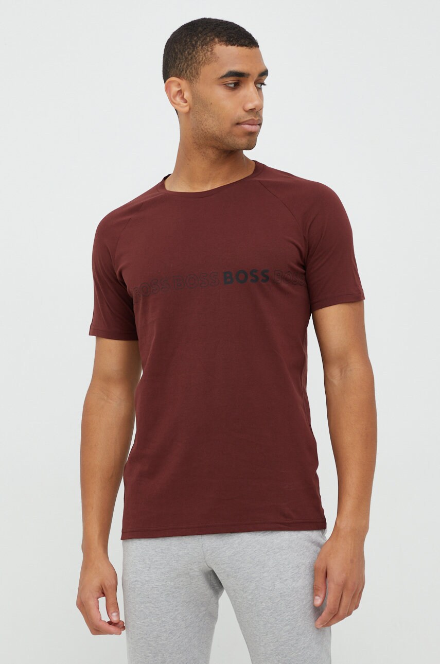 Boss tricou din bumbac culoarea bordo, neted
