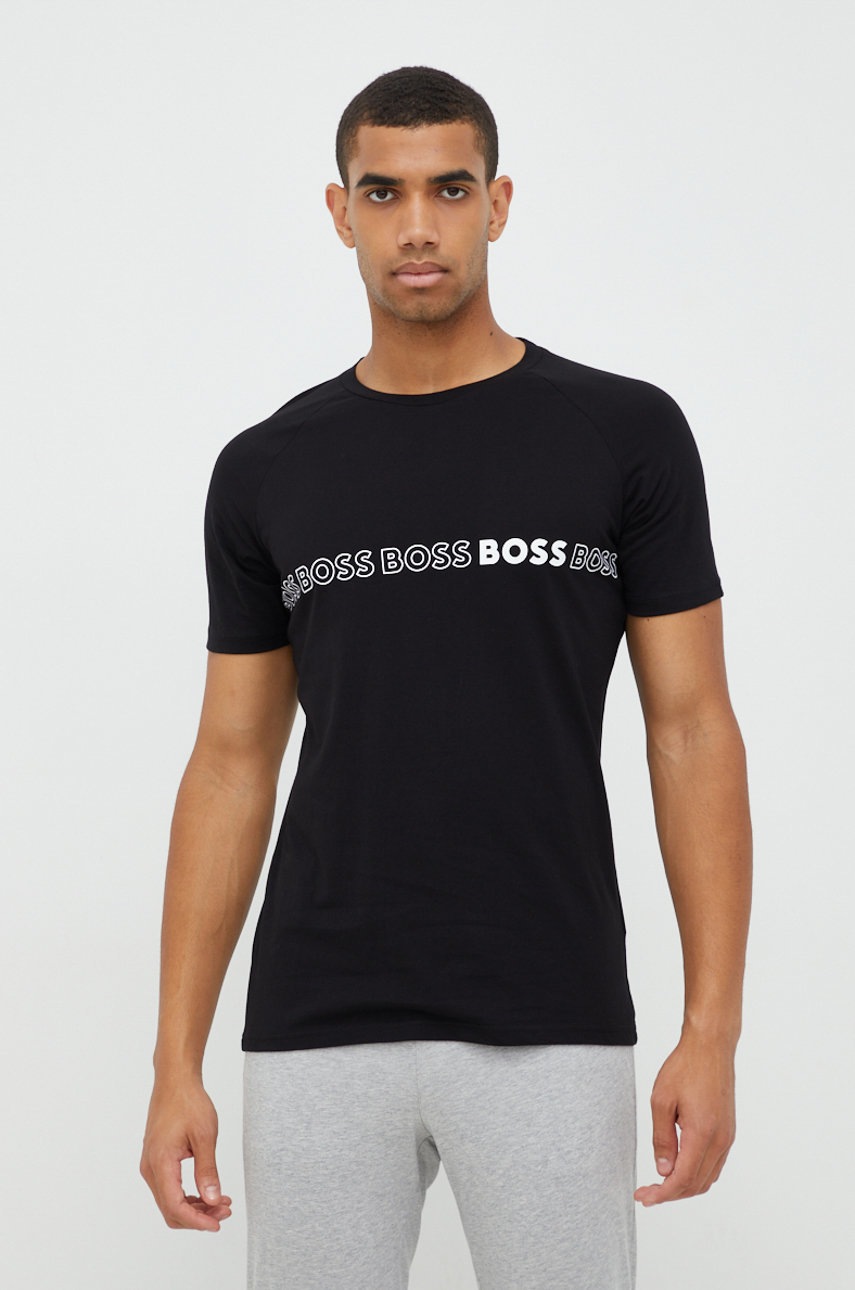 

Памучна тениска BOSS в черно с изчистен дизайн, Черен