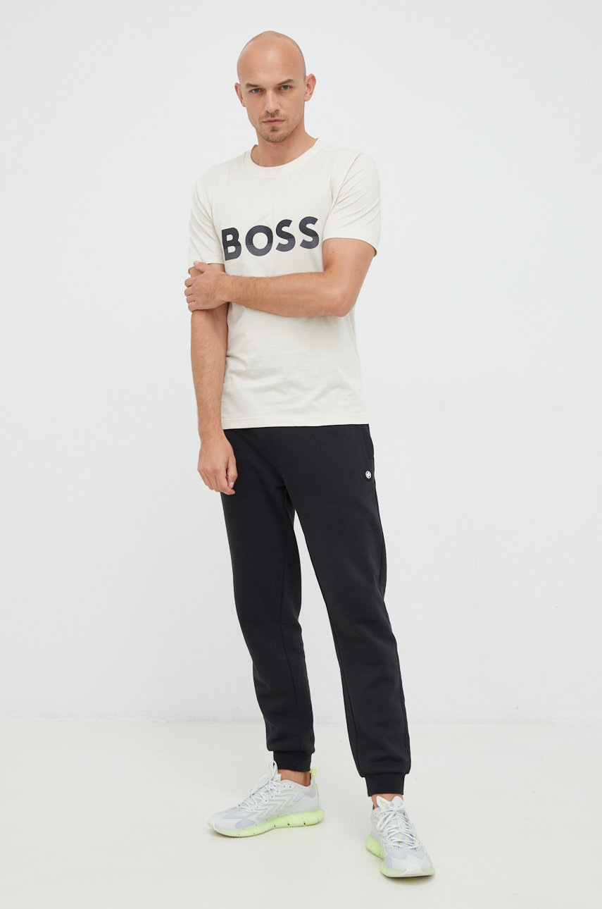 

Бавовняна футболка BOSS Boss Athleisure колір бежевий з принтом