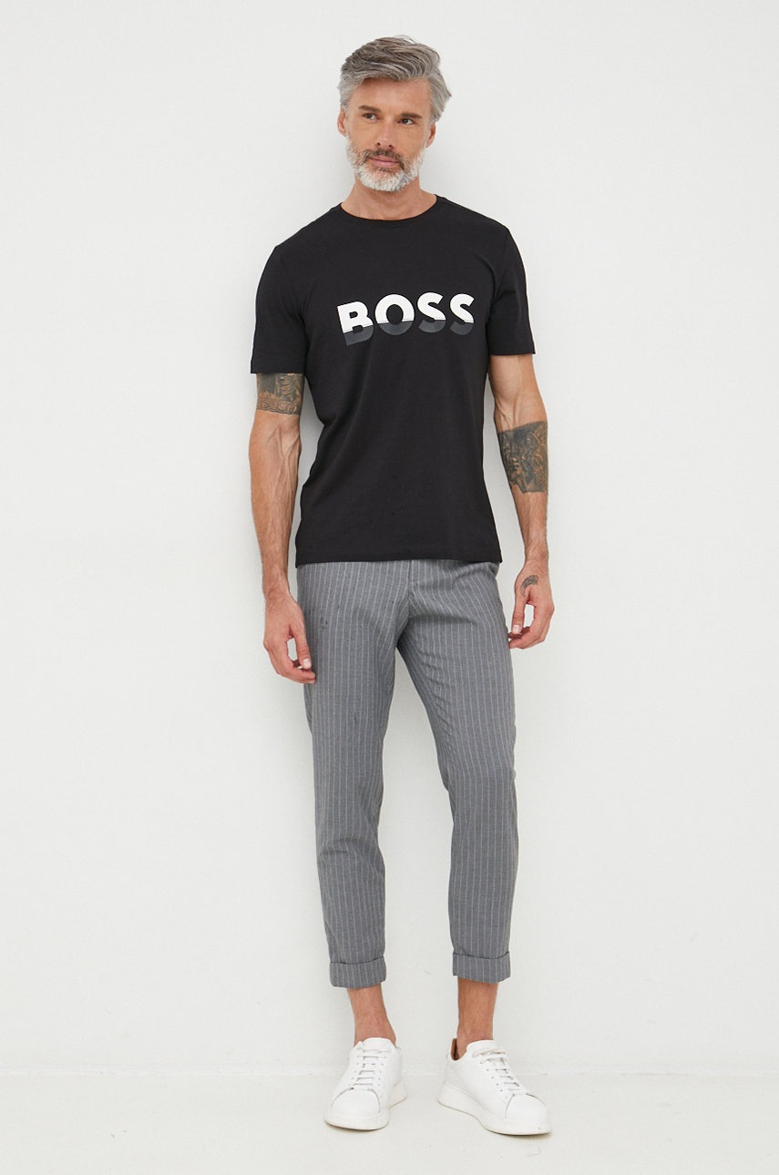 

Бавовняна футболка BOSS Boss Athleisure колір чорний з принтом