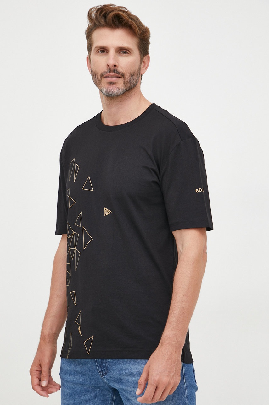 

Памучна тениска BOSS Boss Athleisure в черно с десен, Черен
