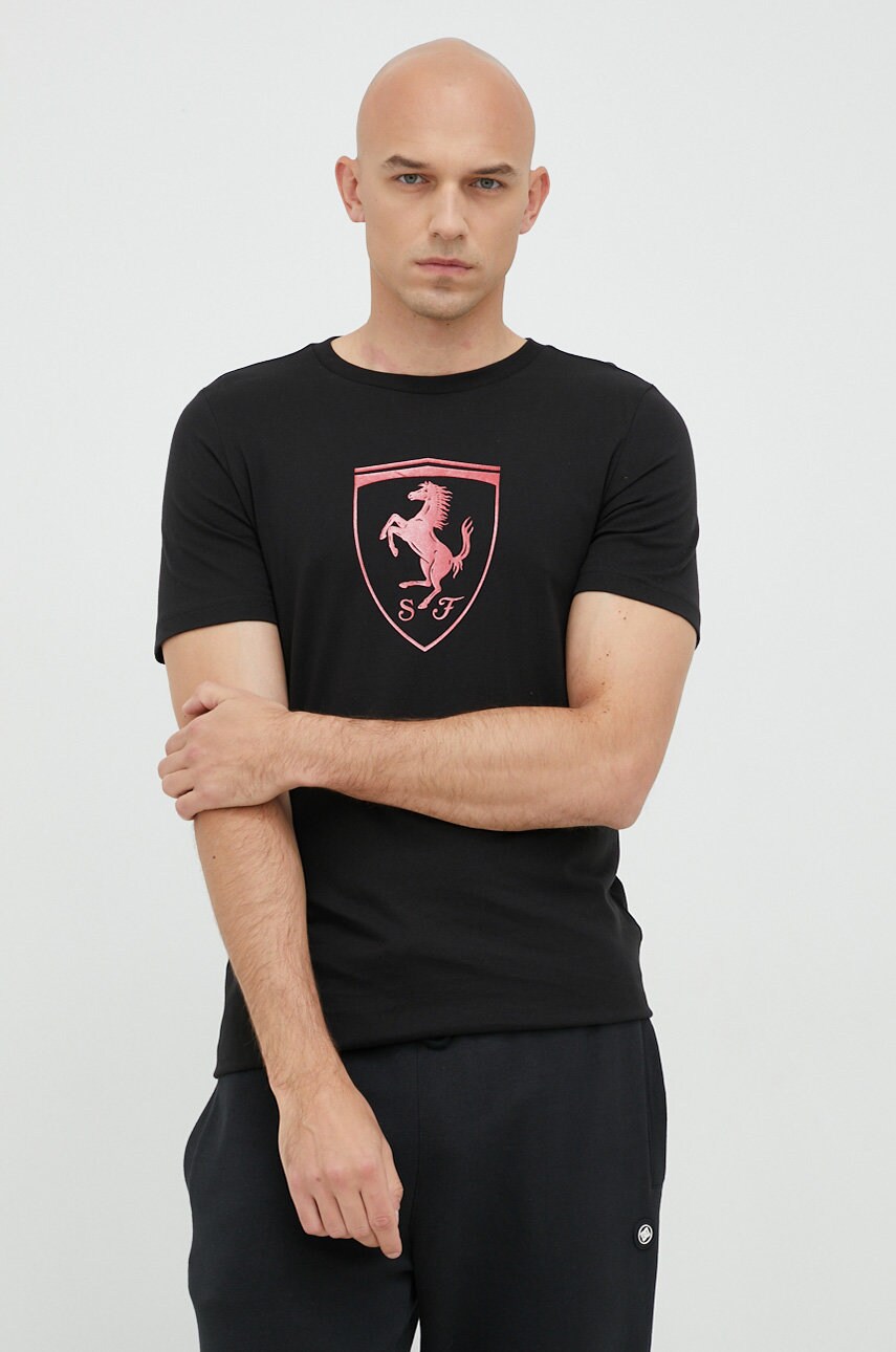 Puma tricou din bumbac x ferrari culoarea negru, cu imprimeu