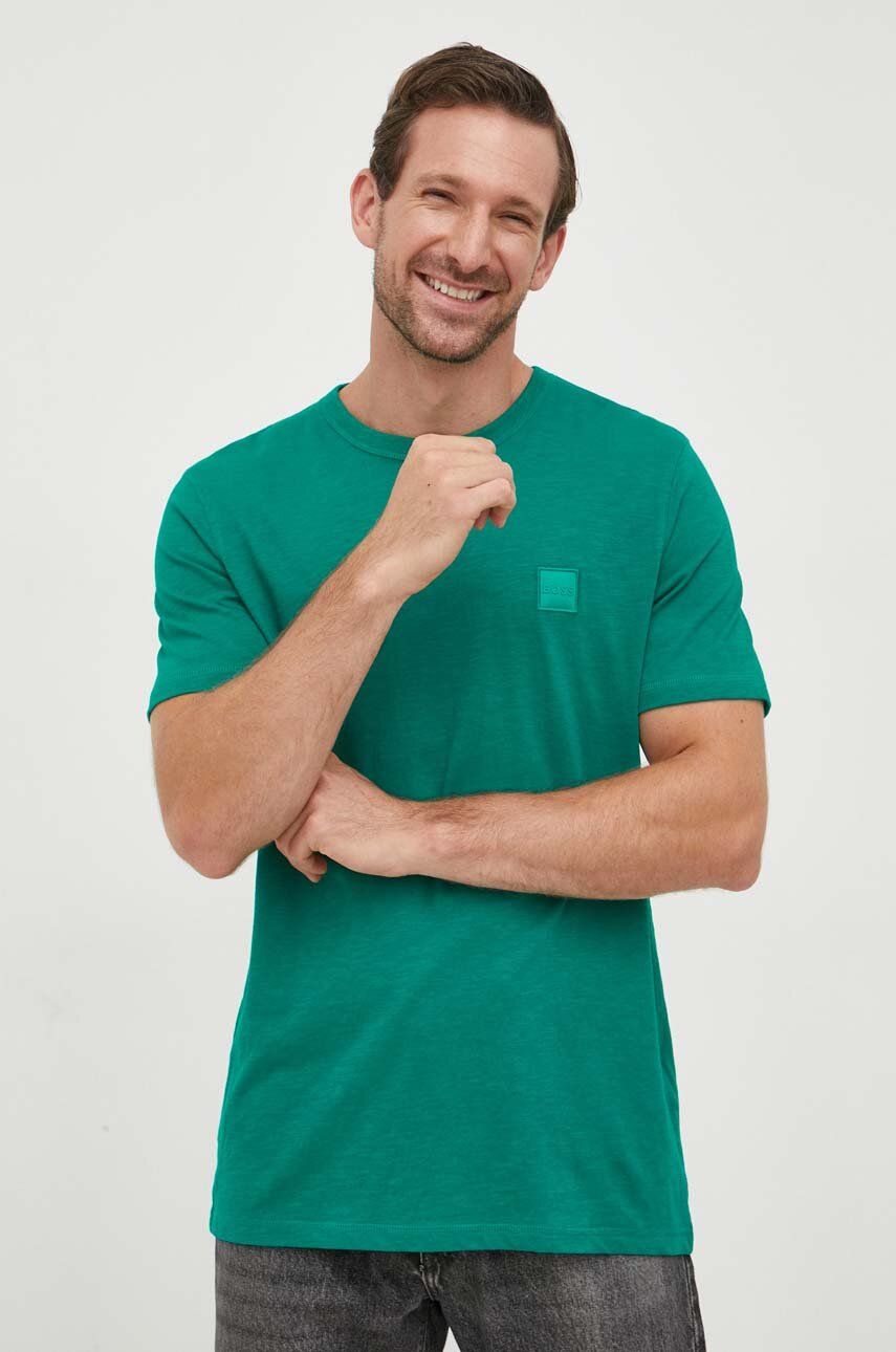 Bavlněné tričko BOSS BOSS CASUAL zelená barva, s aplikací - zelená