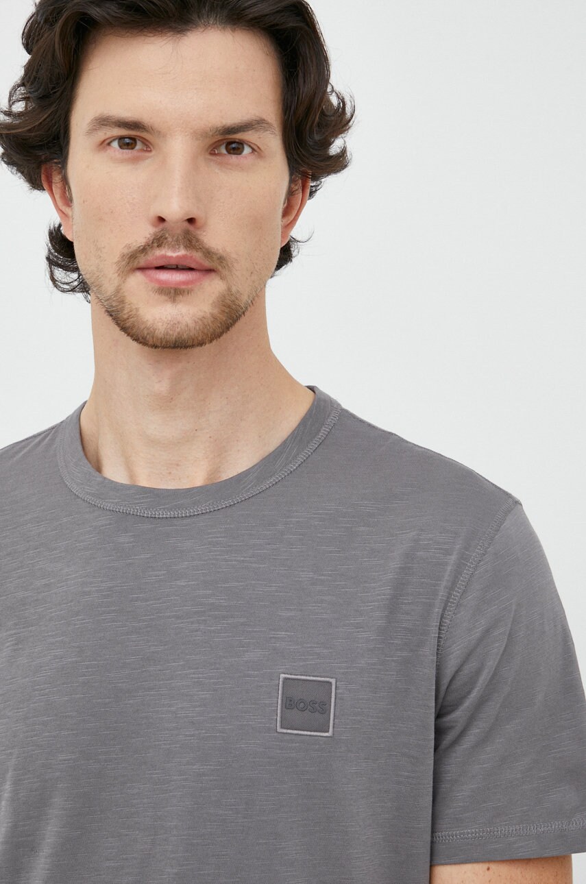 Boss tricou din bumbac boss casual , culoarea gri, neted