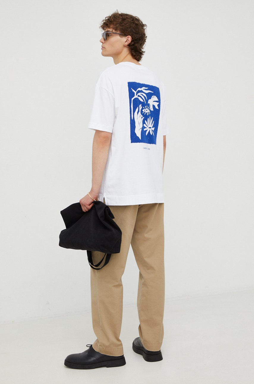 Samsoe samsoe tricou din bumbac culoarea alb, cu imprimeu