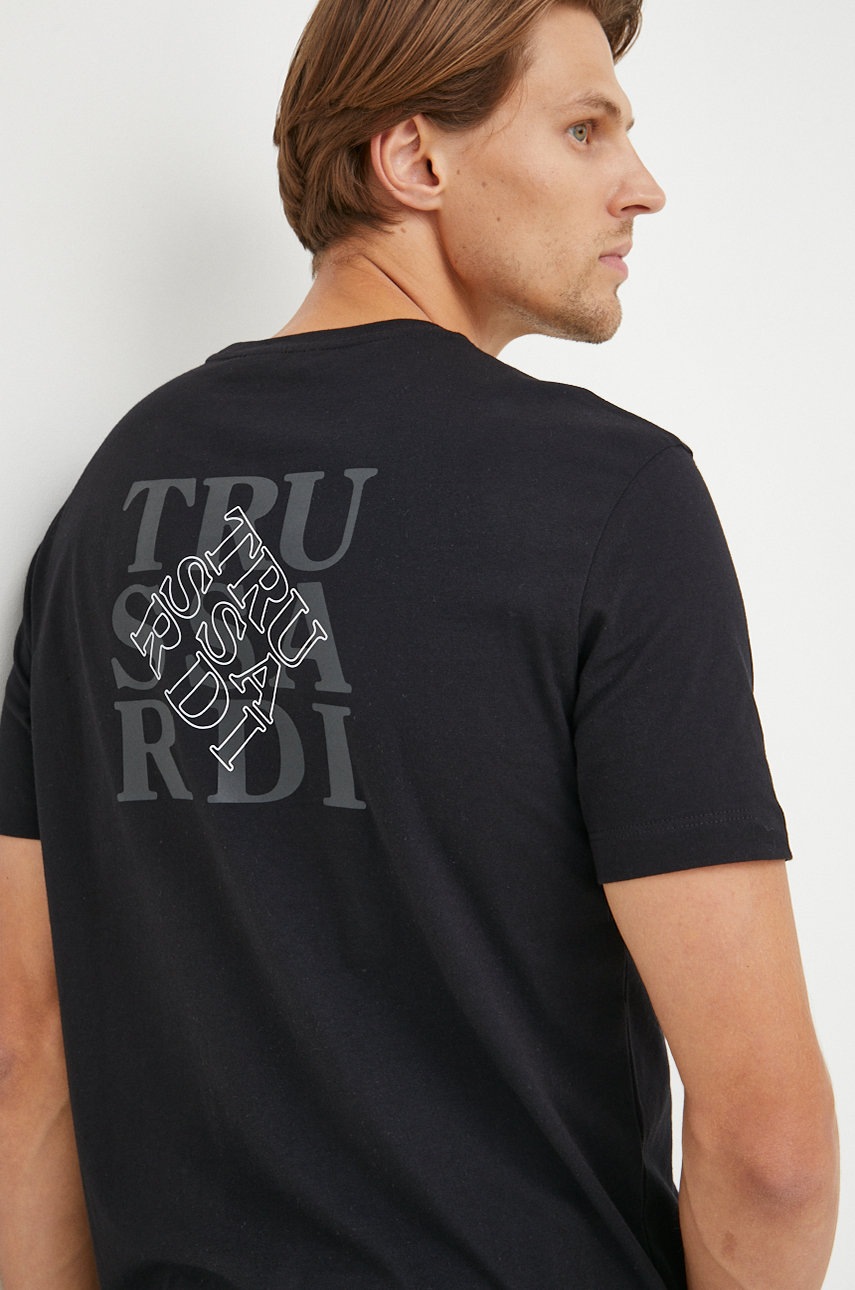 

Памучна тениска Trussardi в черно с принт, Черен