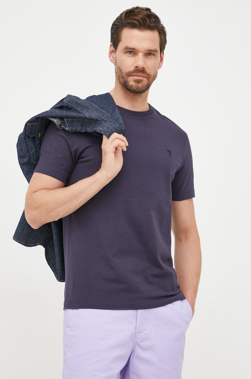 Trussardi tricou barbati, culoarea albastru marin, neted