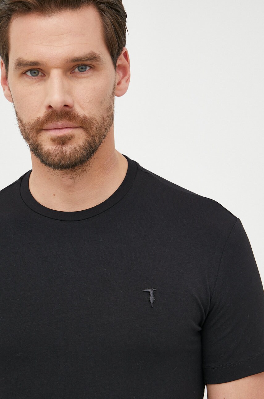 Trussardi tricou barbati, culoarea negru, neted