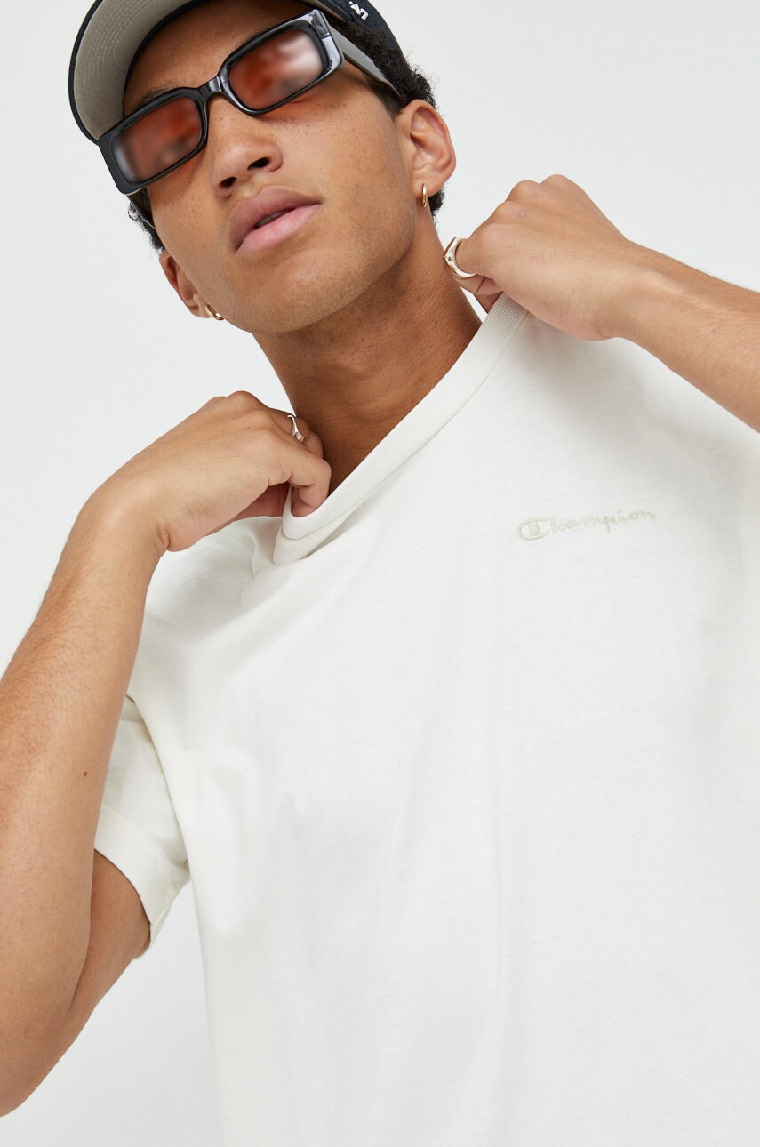 Champion tricou din bumbac culoarea bej, neted