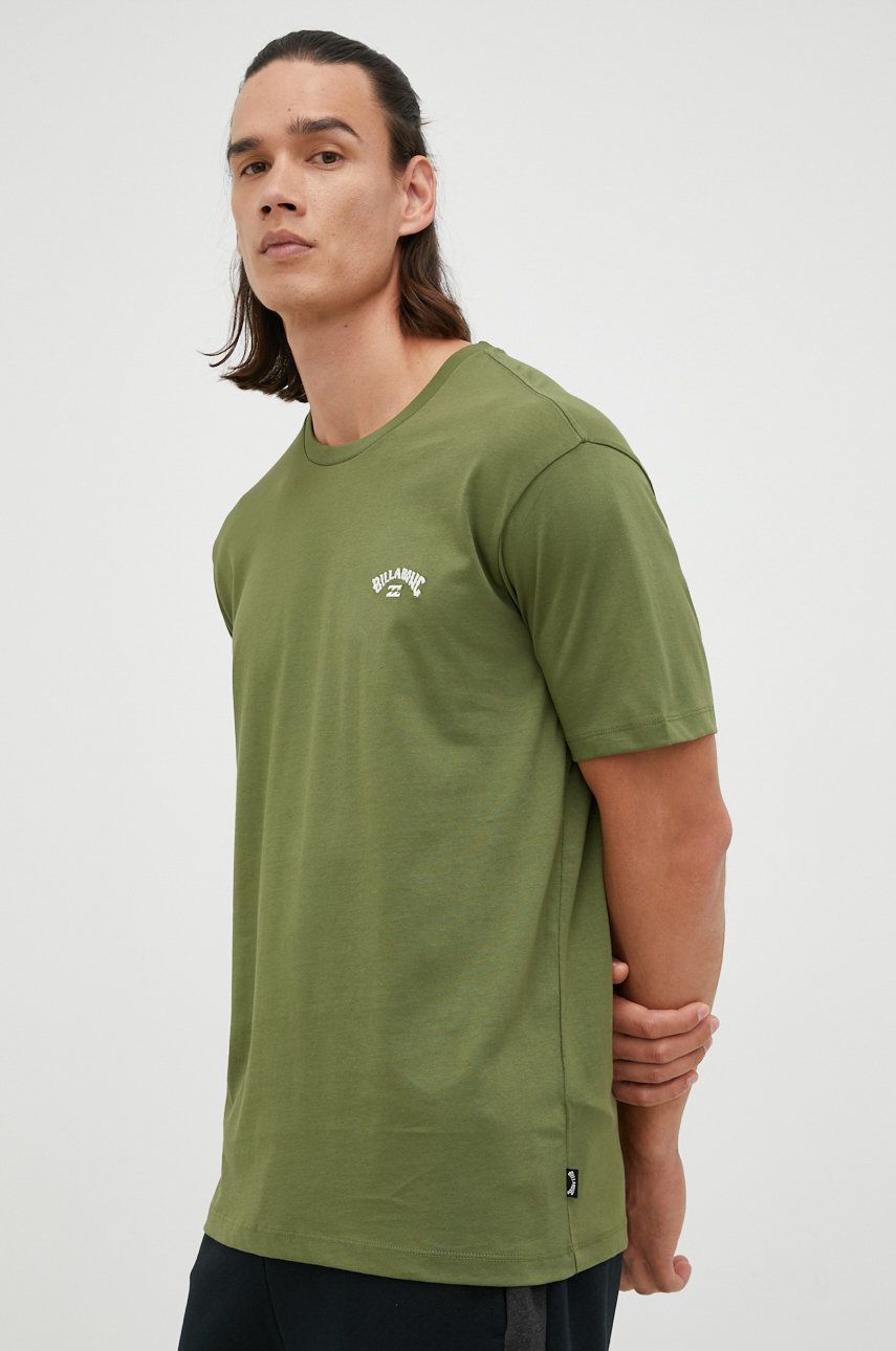 Billabong t-shirt bawełniany kolor zielony z aplikacją