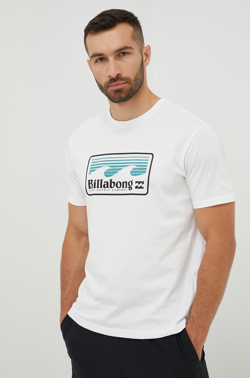 

Памучна тениска Billabong в бяло с принт, Бял