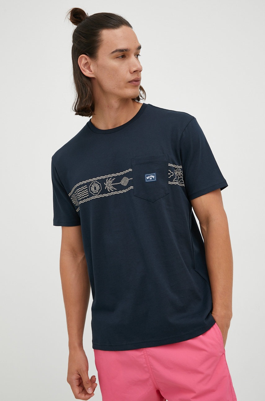 

Памучна тениска Billabong в тъмносиньо с принт, Тъмносин