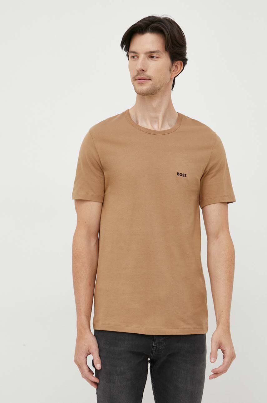 Levně Bavlněné tričko BOSS 3-pack béžová barva, 50475284