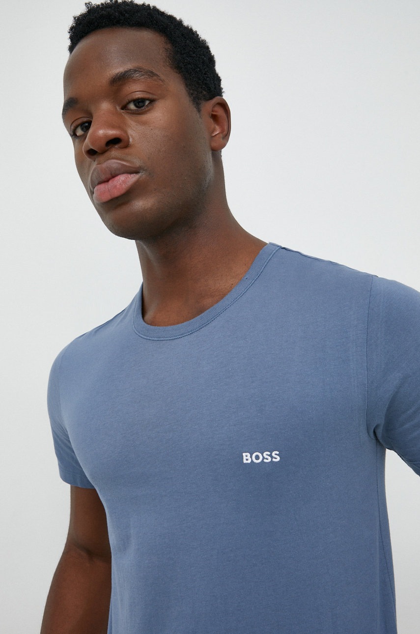 

Памучна тениска BOSS с изчистен дизайн, Син