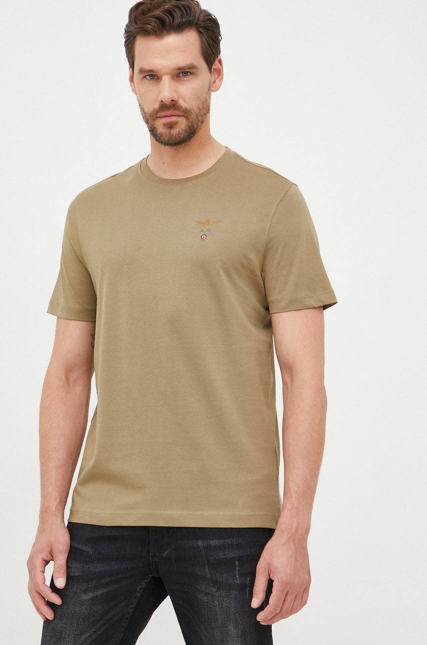 Aeronautica militare tricou din bumbac culoarea verde, neted